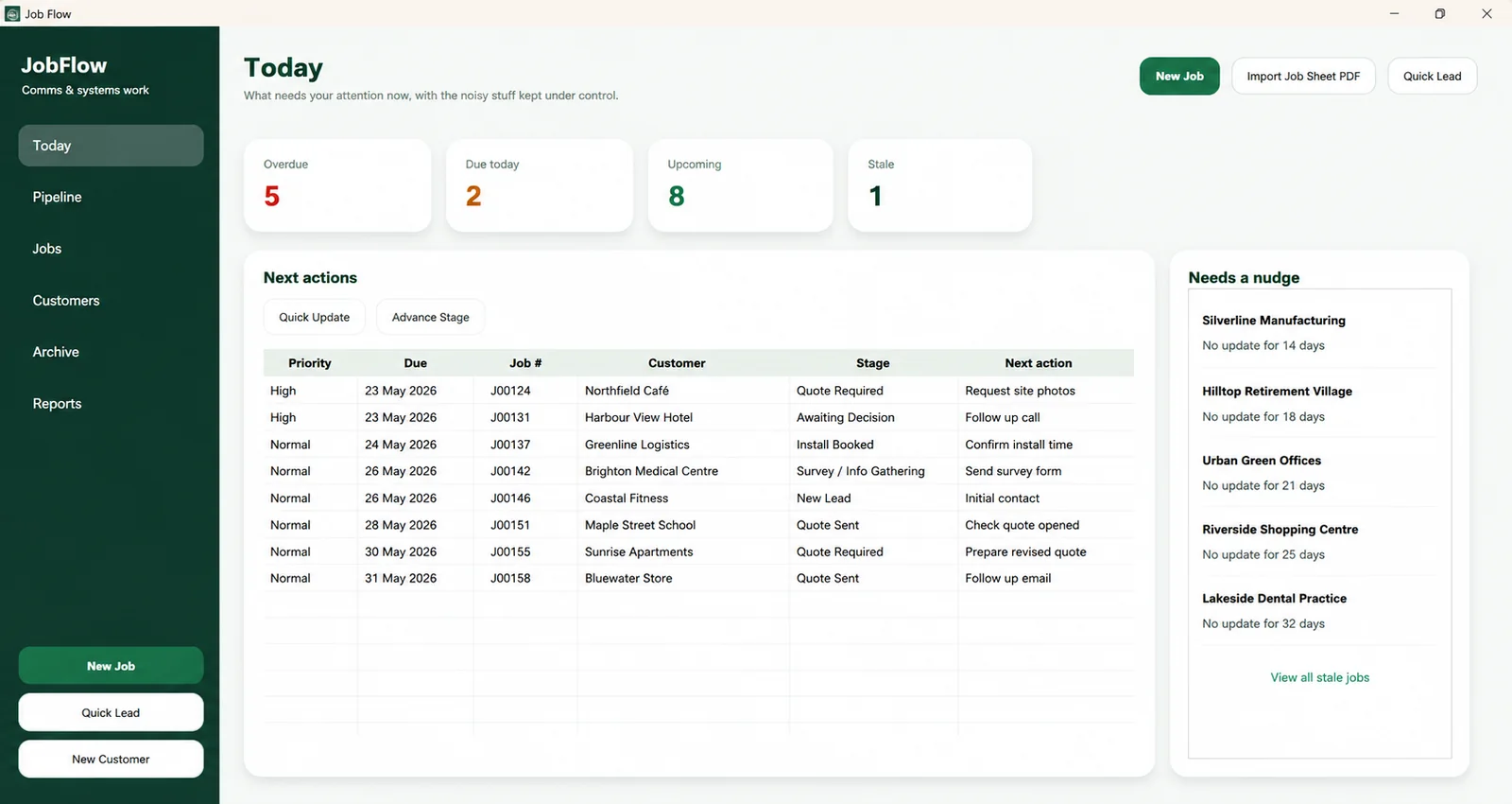 Job Flow workflow management dashboard screenshot